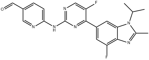 6-((5-fluoro-4-(4-fluoro-1-isopropyl-2-methyl-1H-benzo[d]imidazol-6-yl)pyrimidin-2-yl)amino)nicotinaldehyde Struktur