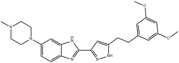 1H-Benzimidazole, 2-[5-[2-(3,5-dimethoxyphenyl)ethyl]-1H-pyrazol-3-yl]-6-(4-methyl-1-piperazinyl)- Struktur