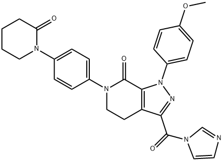 7H-Pyrazolo[3,4-c]pyridin-7-one, 1,4,5,6-tetrahydro-3-(1H-imidazol-1-ylcarbonyl)-1-(4-methoxyphenyl)-6-[4-(2-oxo-1-piperidinyl)phenyl]- Struktur