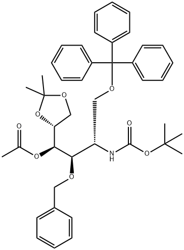 D-Galactitol, 2-deoxy-2-(1,1-dimethylethoxy)carbonylamino-5,6-O-(1-methylethylidene)-3-O-(phenylmethyl)-1-O-(triphenylmethyl)-, 4-acetate Struktur