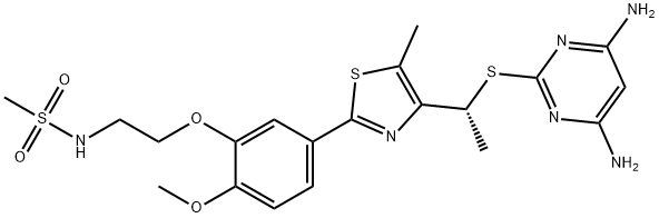 Methanesulfonamide, N-[2-[5-[4-[(1R)-1-[(4,6-diamino-2-pyrimidinyl)thio]ethyl]-5-methyl-2-thiazolyl]-2-methoxyphenoxy]ethyl]- Struktur