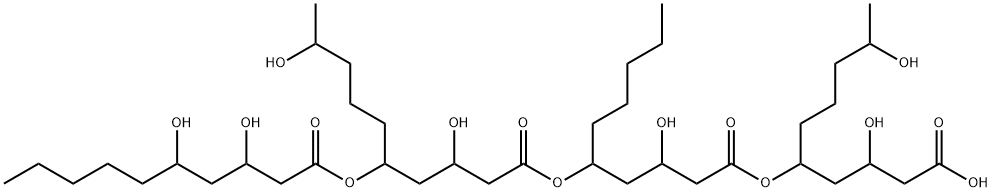 Decanoic acid, 5-[(3,5-dihydroxy-1-oxodecyl)oxy]-3,9-dihydroxy-, 1-[4-[[1-(3-carboxy-2-hydroxypropyl)-5-hydroxyhexyl]oxy]-2-hydroxy-4-oxobutyl]hexyl ester (9CI) Struktur