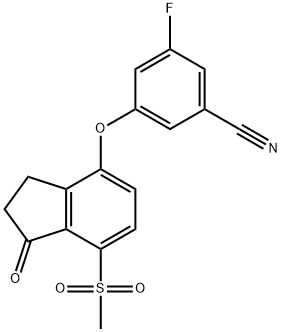 Benzonitrile, 3-[[2,3-dihydro-7-(methylsulfonyl)-1-oxo-1H-inden-4-yl]oxy]-5-fluoro- Struktur