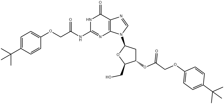 2'-Deoxy-3'-(4-(1,1-dimethylethyl)phenoxy]acetyl- N-[[4-(1,1-dimethylethyl)phenoxy]acetyl]guanosine Struktur