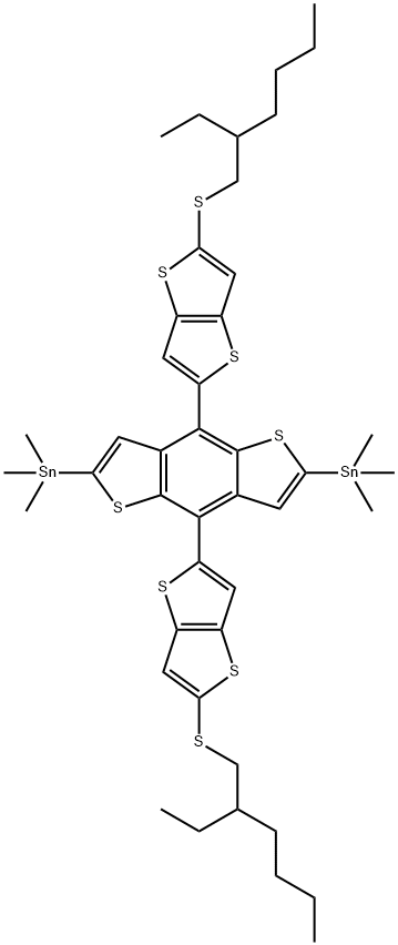 (4,8-bis(5-((2-ethylhexyl)thio)thieno[3,2-b]thiophen-2-yl)benzo[1,2-b:4,5-b']dithiophene-2,6-diyl)bis(trimethylstannane) Struktur