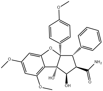 1H-Cyclopenta[b]benzofuran-2-carboxamide, 2,3,3a,8b-tetrahydro-1,8b-dihydroxy-6,8-dimethoxy-3a-(4-methoxyphenyl)-3-phenyl-, (1R,2R,3S,3aR,8bS)- Struktur