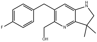 1H-Pyrrolo[3,2-b]pyridine-5-methanol, 6-[(4-fluorophenyl)methyl]-2,3-dihydro-3,3-dimethyl- Struktur