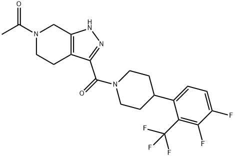 Ethanone, 1-[3-[[4-[3,4-difluoro-2-(trifluoromethyl)phenyl]-1-piperidinyl]carbonyl]-1,4,5,7-tetrahydro-6H-pyrazolo[3,4-c]pyridin-6-yl]- Struktur