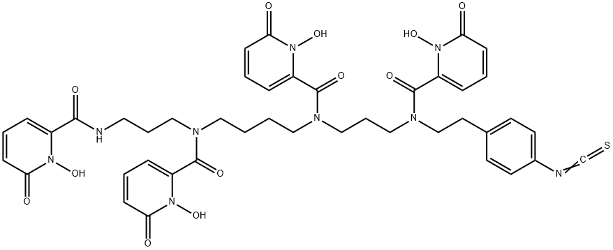 2-Pyridinecarboxamide, N-[3-[[(1,6-dihydro-1-hydroxy-6-oxo-2-pyridinyl)carbonyl]amino]propyl]-N-[4-[[(1,6-dihydro-1-hydroxy-6-oxo-2-pyridinyl)carbonyl][3-[[(1,6-dihydro-1-hydroxy-6-oxo-2-pyridinyl)carbonyl][2-(4-isothiocyanatophenyl)ethyl]amino]propyl]amino]butyl]-1,6-dihydro-1-hydroxy-6-oxo- Struktur