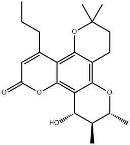 2H,6H,10H-Benzo[1,2-b:3,4-b':5,6-b'']tripyran-2-one, 7,8,11,12-tetrahydro-12-hydroxy-6,6,10,11-tetramethyl-4-propyl-, (10R,11S,12S)- Struktur