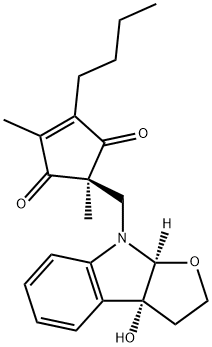 4-Cyclopentene-1,3-dione, 4-butyl-2,5-dimethyl-2-[[(3aR,8aS)-2,3,3a,8a-tetrahydro-3a-hydroxy-8H-furo[2,3-b]indol-8-yl]methyl]-, (2S)- Struktur