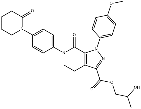 1H-Pyrazolo[3,4-c]pyridine-3-carboxylic acid, 4,5,6,7-tetrahydro-1-(4-methoxyphenyl)-7-oxo-6-[4-(2-oxo-1-piperidinyl)phenyl]-, 2-hydroxypropyl ester Struktur