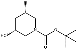 1-Piperidinecarboxylic acid, 3-hydroxy-5-methyl-, 1,1-dimethylethyl ester, (3R,5S)- Struktur