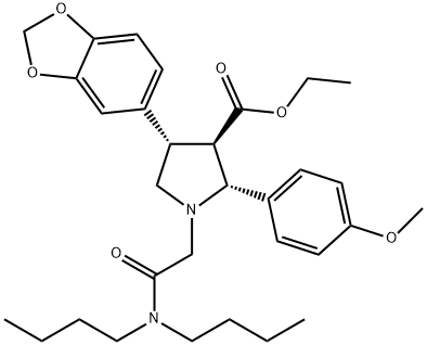 3-Pyrrolidinecarboxylic acid, 4-(1,3-benzodioxol-5-yl)-1-[2-(dibutylaMino)-2-oxoethyl]-2-(4-Methoxyphenyl)-, ethyl ester, [2R-(2α,3β,4α)]- Struktur