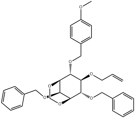 myo-Inositol, 4-O-(4-methoxyphenyl)methyl-1,3-O-methylene-2,6-bis-O-(phenylmethyl)-5-O-2-propenyl- Struktur