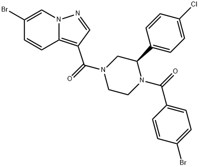 Methanone, [(3R)-4-(4-bromobenzoyl)-3-(4-chlorophenyl)-1-piperazinyl](6-bromopyrazolo[1,5-a]pyridin-3-yl)- Struktur