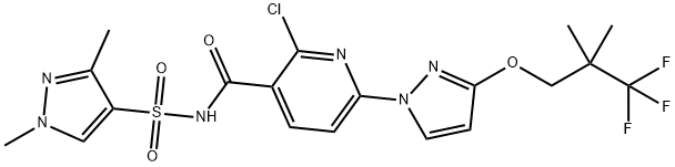 3-Pyridinecarboxamide, 2-chloro-N-[(1,3-dimethyl-1H-pyrazol-4-yl)sulfonyl]-6-[3-(3,3,3-trifluoro-2,2-dimethylpropoxy)-1H-pyrazol-1-yl]- Struktur