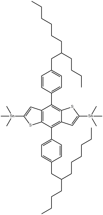 (4,8-bis(4-(2-butyloctyl)phenyl)benzo[1,2-b:4,5-b']dithiophene-2,6-diyl)bis(trimethylstannane) Struktur