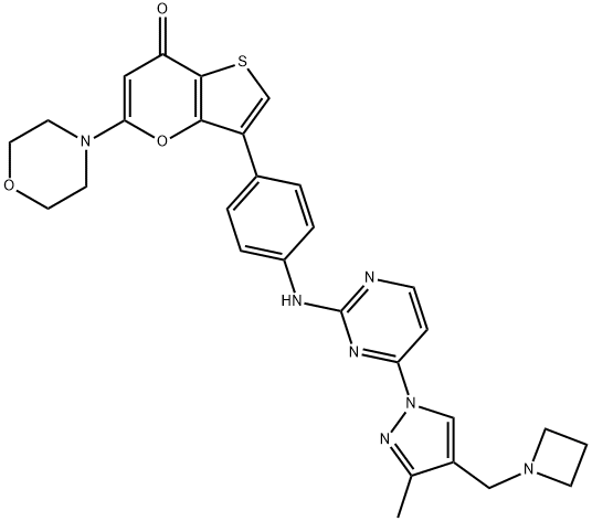 7H-Thieno[3,2-b]pyran-7-one, 3-[4-[[4-[4-(1-azetidinylmethyl)-3-methyl-1H-pyrazol-1-yl]-2-pyrimidinyl]amino]phenyl]-5-(4-morpholinyl)-, 2254693-15-5, 結(jié)構(gòu)式