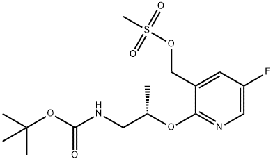 Carbamic acid, N-[(2S)-2-[[5-fluoro-3-[[(methylsulfonyl)oxy]methyl]-2-pyridinyl]oxy]propyl]-, 1,1-dimethylethyl ester Struktur