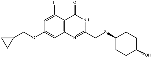 4(3H)-Quinazolinone, 7-(cyclopropylmethoxy)-5-fluoro-2-[[(trans-4-hydroxycyclohexyl)thio]methyl]- Struktur