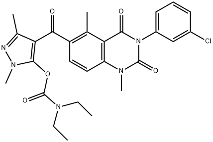 Carbamic acid, N,N-diethyl-, 4-[[3-(3-chlorophenyl)-1,2,3,4-tetrahydro-1,5-dimethyl-2,4-dioxo-6-quinazolinyl]carbonyl]-1,3-dimethyl-1H-pyrazol-5-yl ester Struktur