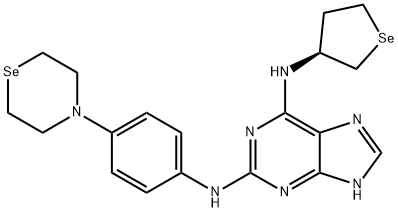 9H-Purine-2,6-diamine, N2-[4-(tetrahydro-4H-1,4-selenazin-4-yl)phenyl]-N6-[(3S)-tetrahydroselenophene-3-yl]- Struktur