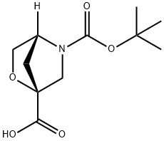 2-Oxa-5-azabicyclo[2.2.1]heptane-1,5-dicarboxylic acid, 5-(1,1-dimethylethyl) ester, (1R,4R)- Struktur