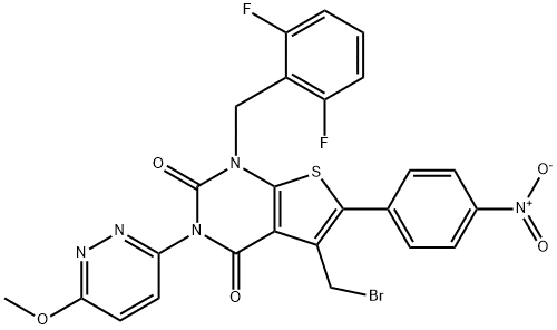 Thieno[2,3-d]pyrimidine-2,4(1H,3H)-dione, 5-(bromomethyl)-1-[(2,6-difluorophenyl)methyl]-3-(6-methoxy-3-pyridazinyl)-6-(4-nitrophenyl)- Struktur