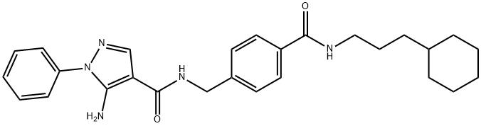 1H-Pyrazole-4-carboxamide, 5-amino-N-[[4-[[(3-cyclohexylpropyl)amino]carbonyl]phenyl]methyl]-1-phenyl- Struktur