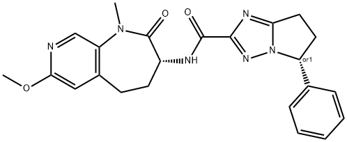 5H-Pyrrolo[1,2-b][1,2,4]triazole-2-carboxamide, 6,7-dihydro-5-phenyl-N-[(3R)-2,3,4,5-tetrahydro-7-methoxy-1-methyl-2-oxo-1H-pyrido[3,4-b]azepin-3-yl]-, (5R)-rel- Struktur