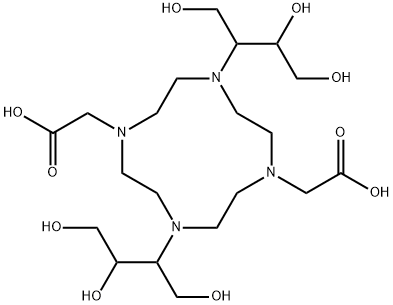 1,4,7,10-Tetraazacyclododecane-1,7-diacetic acid, 4,10-bis[2,3-dihydroxy-1-(hydroxymethyl)propyl]- Struktur