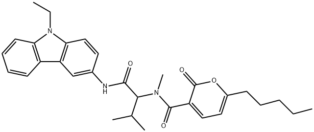 2H-Pyran-3-carboxamide,N-[1-[[(9-ethyl-9H-carbazol-3-yl)amino]carbonyl]-2-methylpropyl]-N-methyl-2-oxo-6-pentyl-(9CI) Struktur