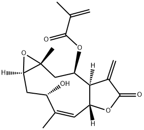 2-Methylpropenoic acid [(1aR,3S,4Z,5aR,8aR,9R,10aR)-1a,2,3,5a,7,8,8a,9,10,10a-decahydro-3-hydroxy-4,10a-dimethyl-8-methylene-7-oxooxireno[5,6]cyclodeca[1,2-b]furan-9-yl] ester Struktur