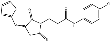 N-(4-chlorophenyl)-3-[(5Z)-4-oxo-2-sulfanylidene-5-(thiophen-2-ylmethylidene)-1,3-thiazolidin-3-yl]propanamide Struktur