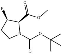 1,2-Pyrrolidinedicarboxylic acid, 3-fluoro-, 1-(1,1-dimethylethyl) 2-methyl ester, (2R,3R)- Struktur