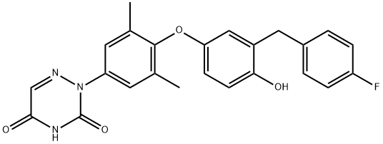 1,2,4-Triazine-3,5(2H,4H)-dione, 2-[4-[3-[(4-fluorophenyl)methyl]-4-hydroxyphenoxy]-3,5-dimethylphenyl]- Struktur