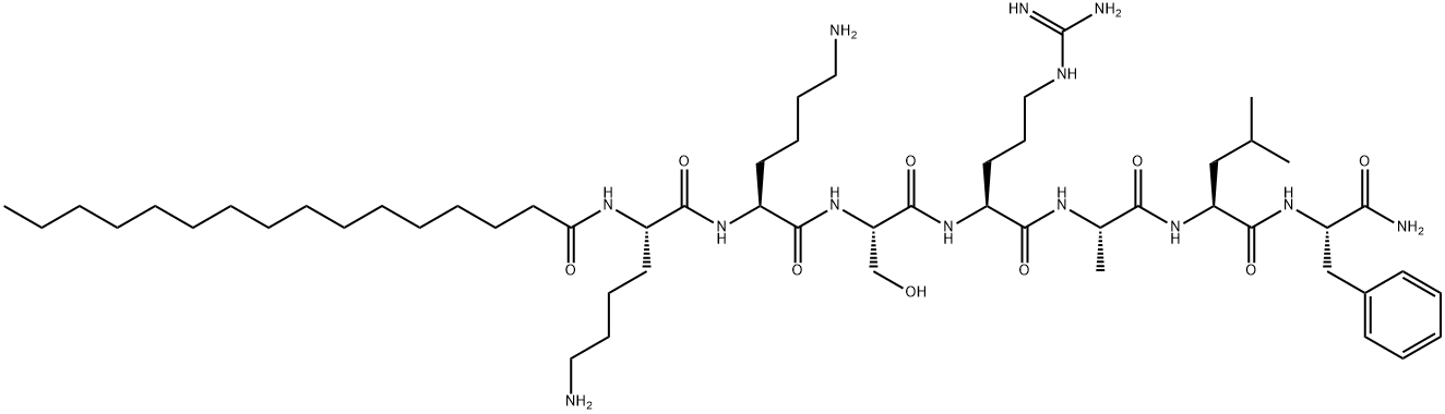 L-Phenylalaninamide, N2-(1-oxohexadecyl)-L-lysyl-L-lysyl-L-seryl-L-arginyl-L-alanyl-L-leucyl- Struktur