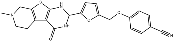 4-[[5-(7-methyl-4-oxo-1,2,3,5,6,8-hexahydropyrido[2,3]thieno[2,4-d]pyrimidin-2-yl)furan-2-yl]methoxy]benzonitrile Struktur