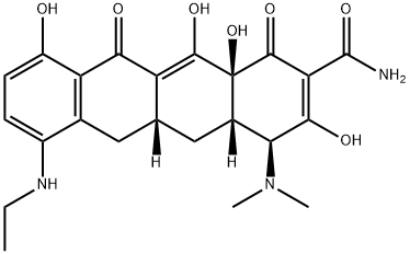 2-Naphthacenecarboxamide, 4-(dimethylamino)-7-(ethylamino)-1,4,4a,5,5a,6,11,12a-octahydro-3,10,12,12a-tetrahydroxy-1,11-dioxo-, (4S,4aS,5aR,12aS)- Struktur