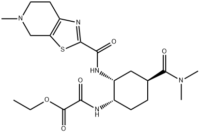 Acetic acid, 2-[[(1S,2R,4S)-4-[(dimethylamino)carbonyl]-2-[[(4,5,6,7-tetrahydro-5-methylthiazolo[5,4-c]pyridin-2-yl)carbonyl]amino]cyclohexyl]amino]-2-oxo-, ethyl ester Struktur