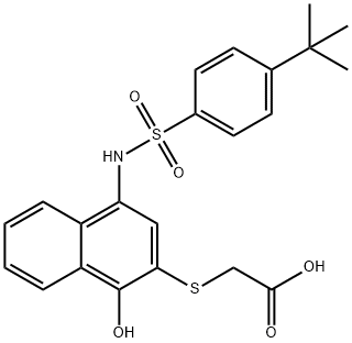 Acetic acid, 2-[[4-[[[4-(1,1-dimethylethyl)phenyl]sulfonyl]amino]-1-hydroxy-2-naphthalenyl]thio]- Struktur