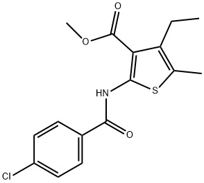 3-Thiophenecarboxylic acid, 2-[(4-chlorobenzoyl)amino]-4-ethyl-5-methyl-, methyl ester Struktur