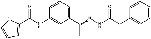 N-[3-[(E)-C-methyl-N-[(2-phenylacetyl)amino]carbonimidoyl]phenyl]furan-2-carboxamide Struktur