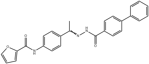 N-[4-[(E)-C-methyl-N-[(4-phenylbenzoyl)amino]carbonimidoyl]phenyl]furan-2-carboxamide Struktur