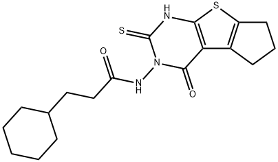 3-cyclohexyl-N-(1-oxo-3-sulfanylidene-4,6,7,8-tetrahydrocyclopenta[2,3]thieno[2,4-b]pyrimidin-2-yl)propanamide Struktur