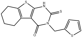 2-sulfanylidene-3-(thiophen-2-ylmethyl)-5,6,7,8-tetrahydro-1H-[1]benzothiolo[2,3-d]pyrimidin-4-one Struktur