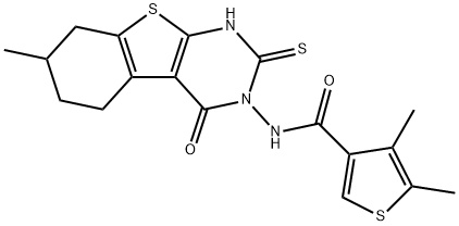 4,5-dimethyl-N-(7-methyl-4-oxo-2-sulfanylidene-5,6,7,8-tetrahydro-1H-[1]benzothiolo[2,3-d]pyrimidin-3-yl)thiophene-3-carboxamide Struktur