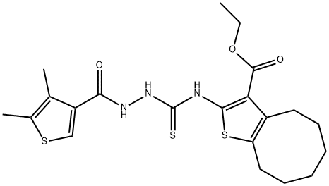 ethyl 2-(2-(4,5-dimethylthiophene-3-carbonyl)hydrazinecarbothioamido)-4,5,6,7,8,9-hexahydrocycloocta[b]thiophene-3-carboxylate, 590351-21-6, 結(jié)構(gòu)式