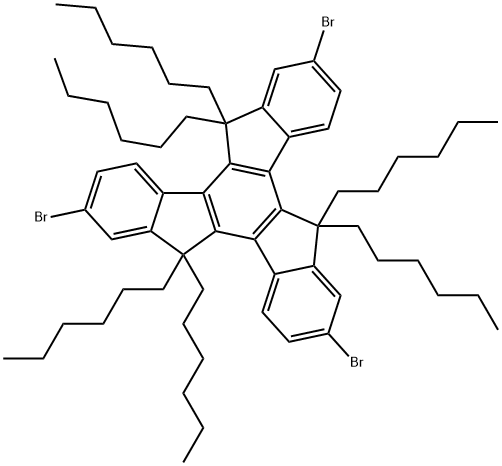 2,7,12-tribromo-5,5',10,10',15,15'-hexahexyltruxene Struktur